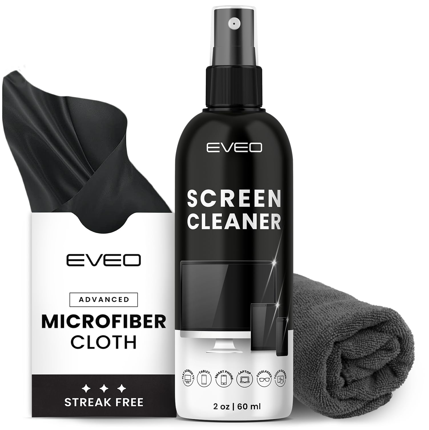 Screen Cleaner Spray and 2 Microfiber Wipes (2oz) - EVEO TV