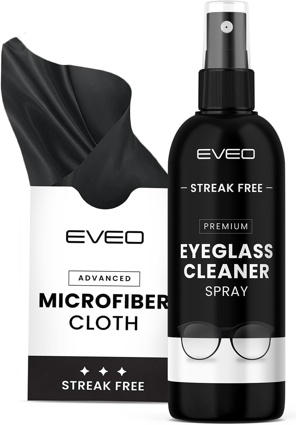 Eyeglass Cleaner Spray - Glasses Cleaner No Streaks Technology & Microfiber Cleaning Cloth - 2 fl.oz - EVEO TV