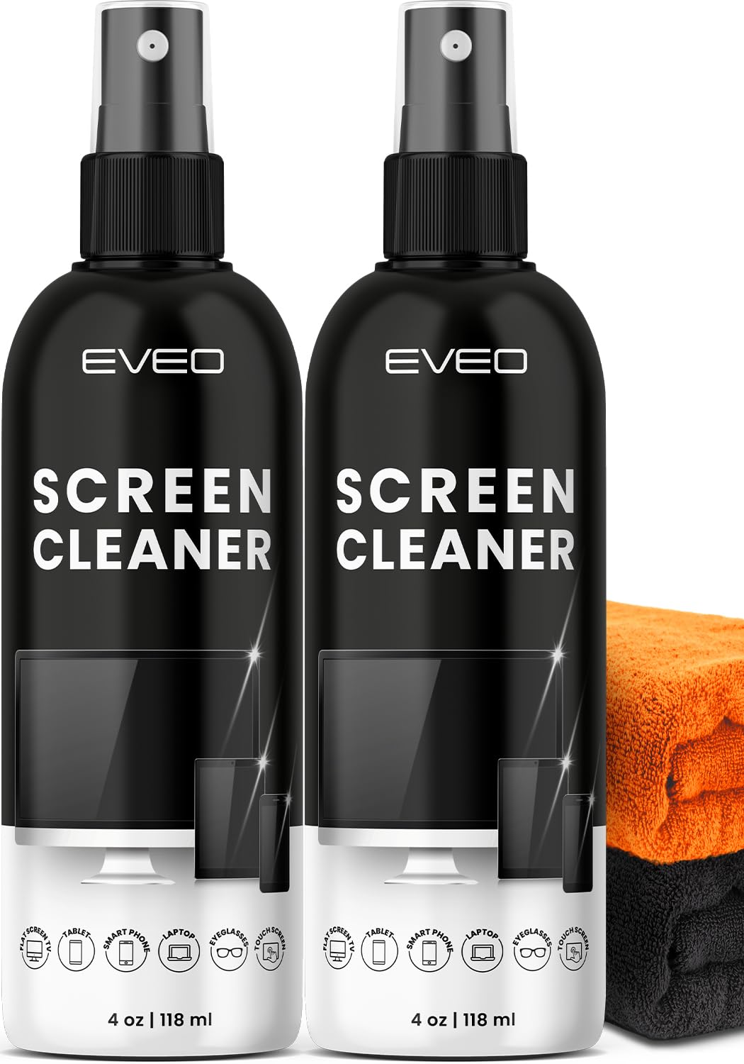 Screen Cleaner Spray 8oz(4ozx2) & Microfiber Clothes - EVEO TV