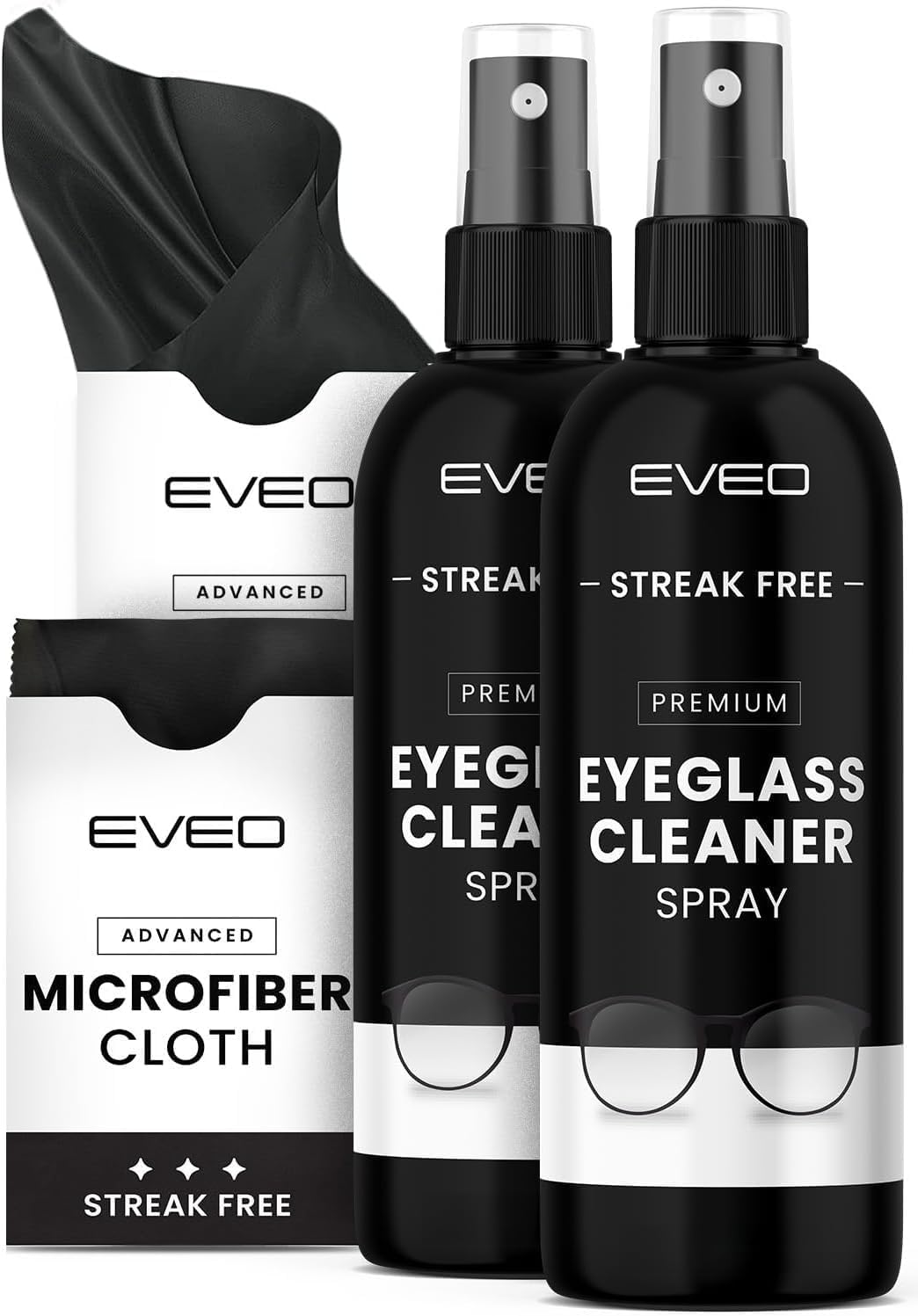 Eyeglass Cleaner Spray - Glasses Cleaner No Streaks Technology & Microfiber Cleaning Cloth - 2 fl.oz - EVEO TV