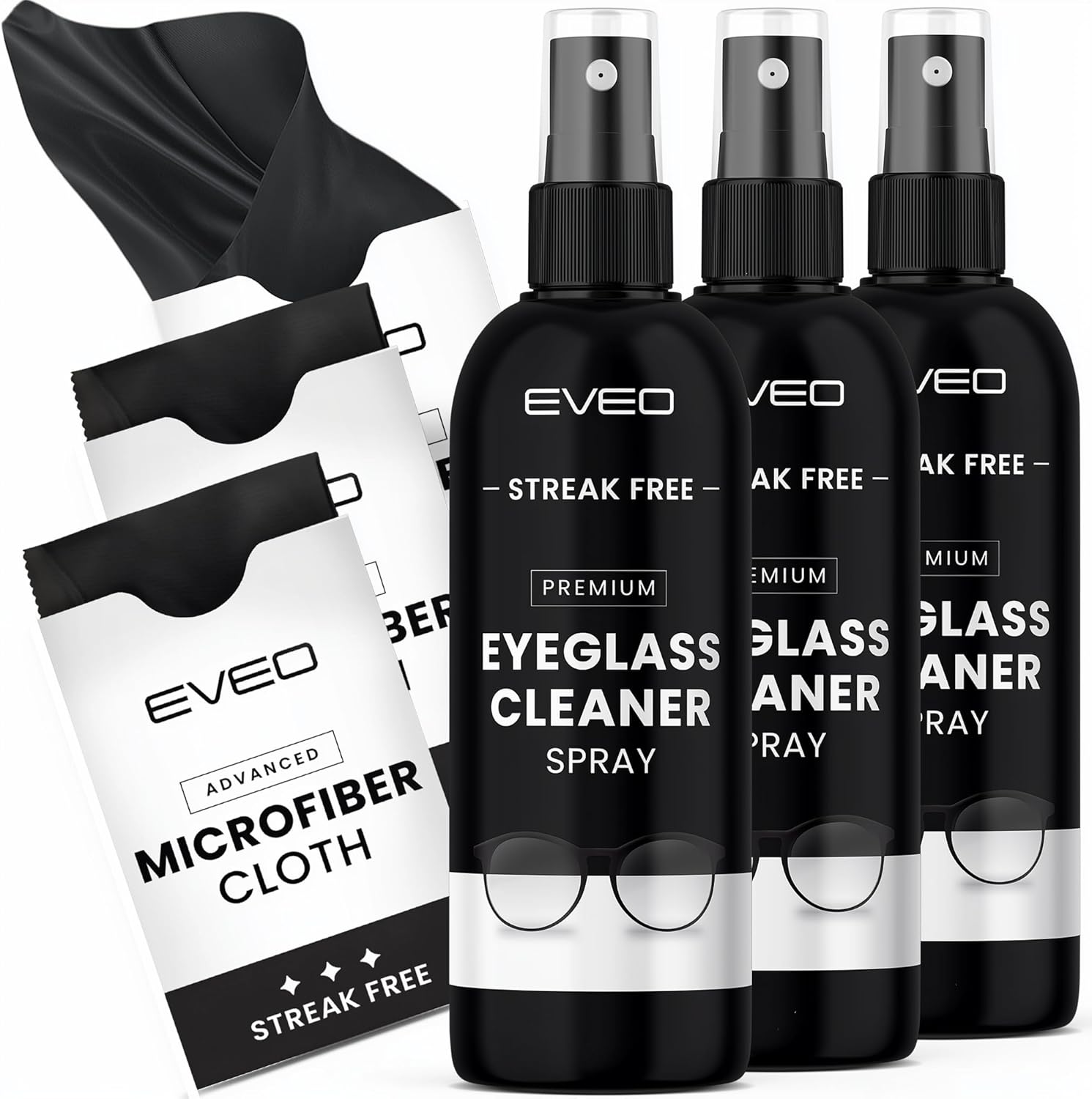 Eyeglass Cleaner Spray - Glasses Cleaner No Streaks Technology & Microfiber Cleaning Cloth - 2 fl.oz - EVEO TV
