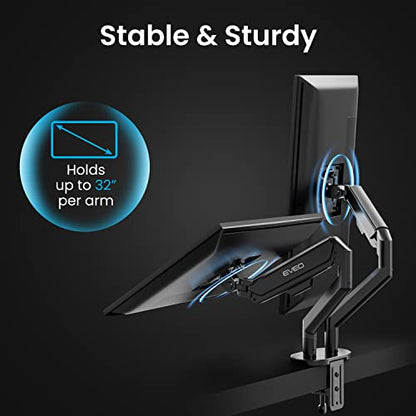 EVEO Premium Monitor Mount - Monitor Stand Vesa Bracket Adjustable Height Gas Spring Monitor Stand for Screen Full Motion Monitor Arm-Computer Monitor Stand