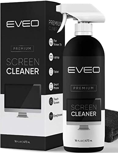 EVEO Screen Cleaner Spray - Large Screen Cleaner Bottle - TV Screen Cleaner, Computer Screen Cleaner, for Laptop, Phone, Ipad - Computer Cleaning kit Electronic Cleaner - Microfiber Cloth Included