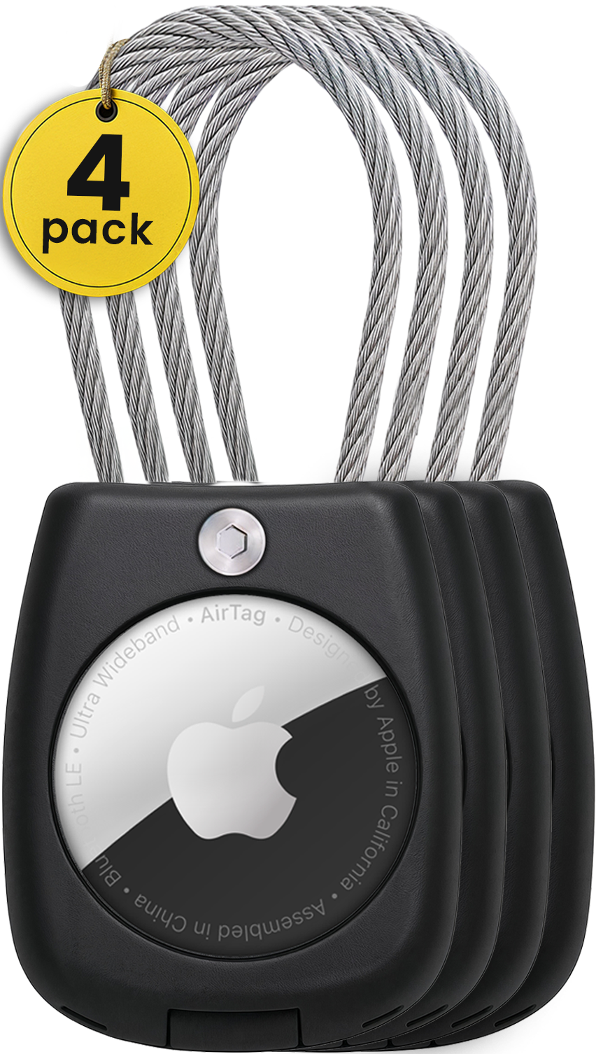 Secure Apple AirTag Holder – (4 Pack) Black