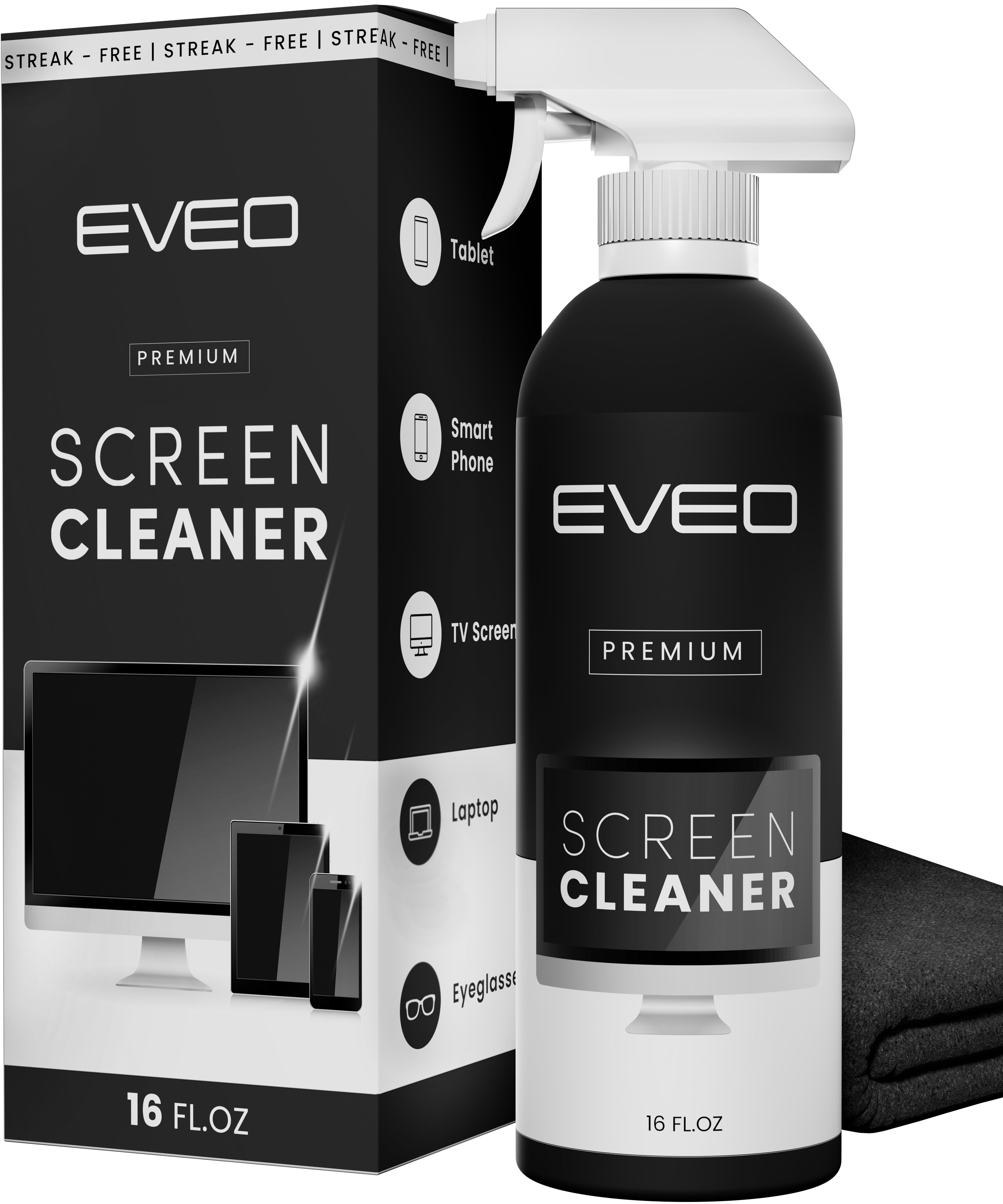 Screen Cleaner Spray 16oz - Microfiber Cloth Included