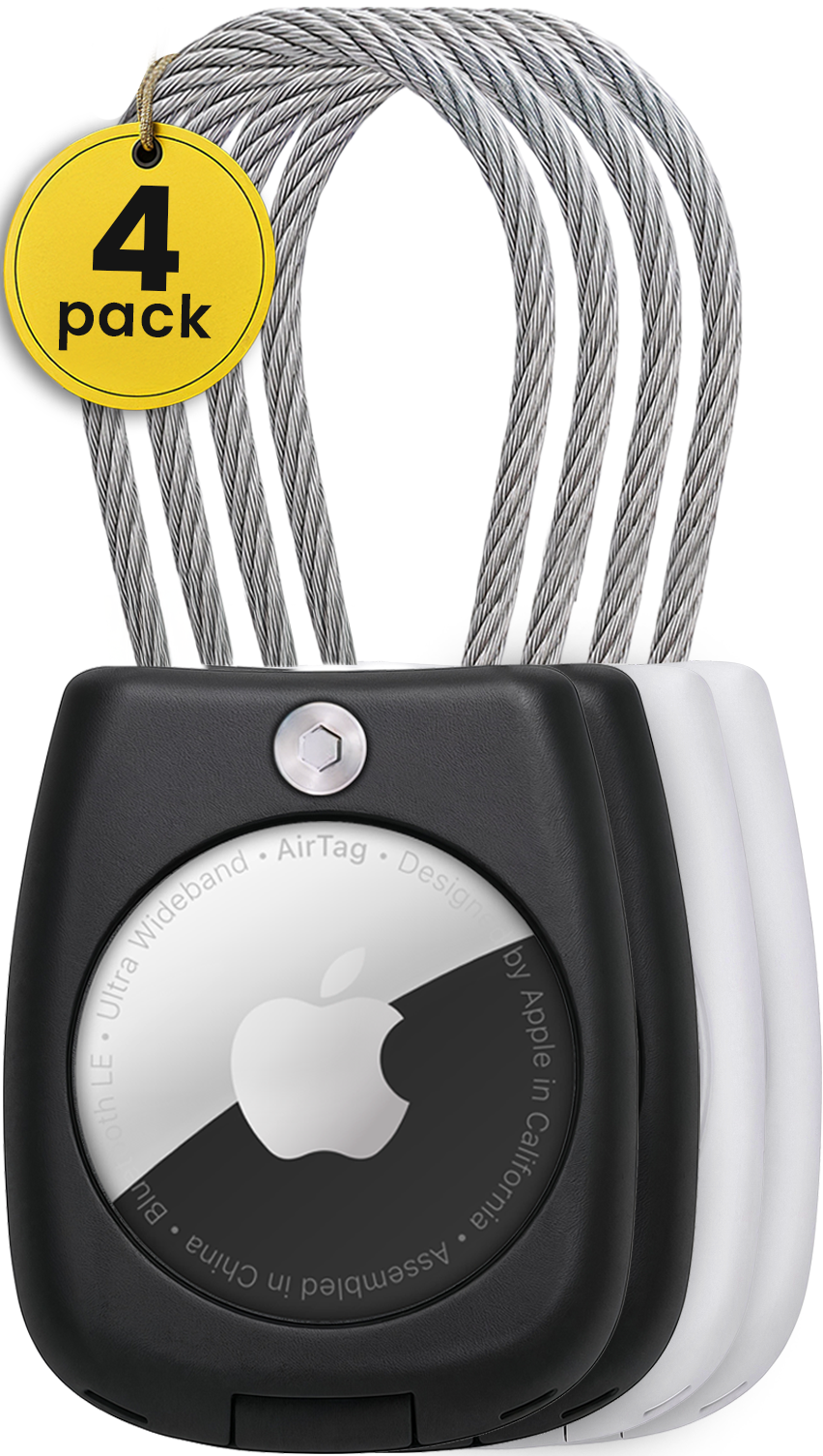 Secure Apple AirTag Holder – (4 Pack) Black