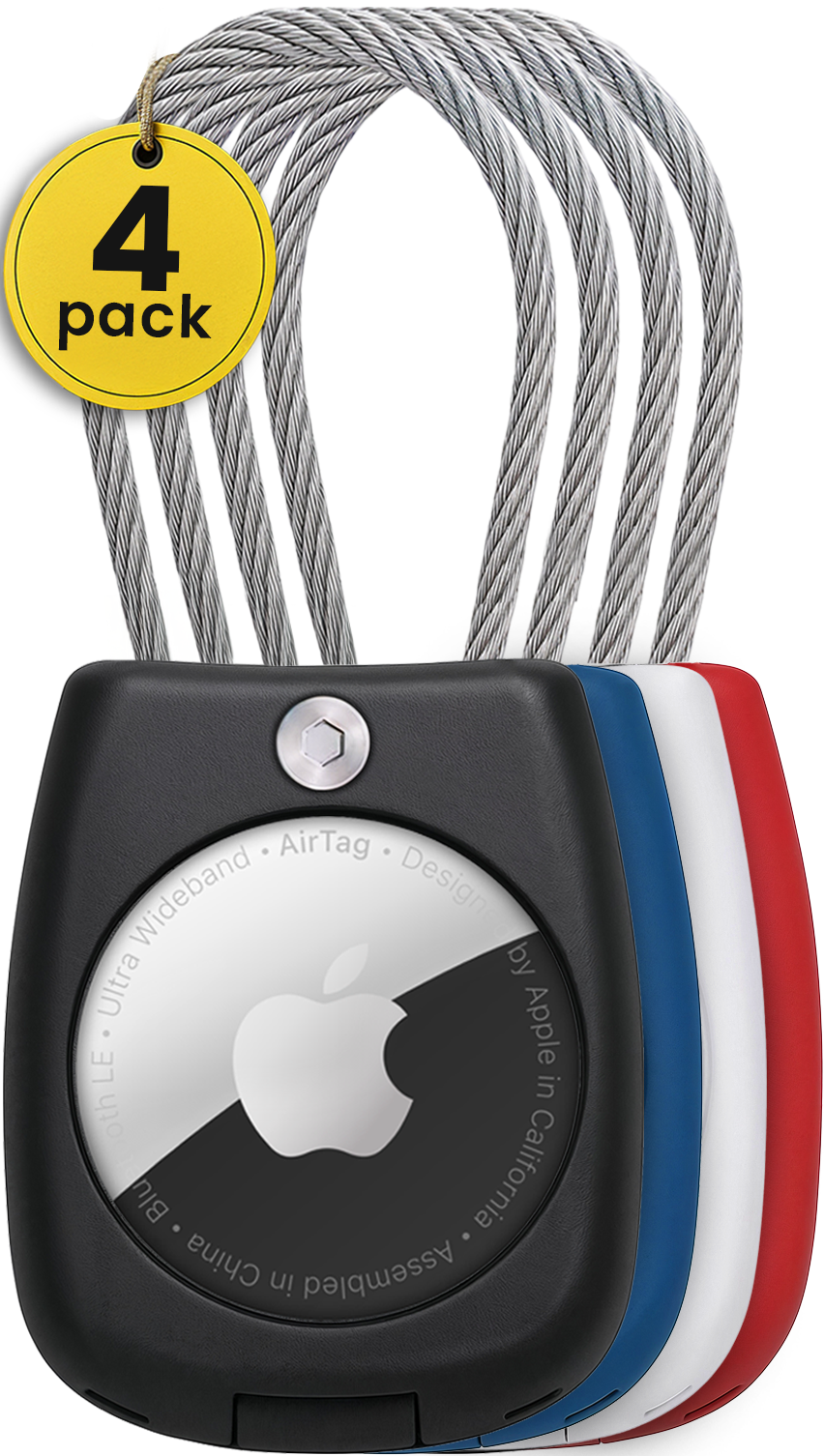 Secure Apple AirTag Holder – (4 Pack) Black