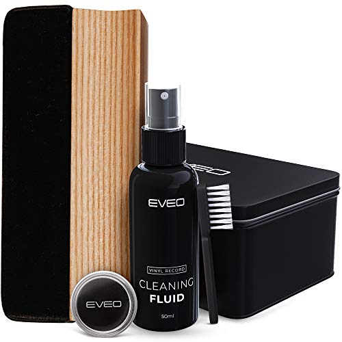 Record Cleaner - 4 in 1 Vinyl Record Cleaner Kit - Includes Ultra-Soft Velvet Brush, XL Cleaning Liquid, Brush Cleaner and Turntable Stylus Cleaning Gel - Vinyl Records Collection Cleaning Kits - EVEO TV