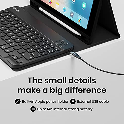 iPad Keyboard for 10.2'' 8th/7th Generation Case with Keyboard - iPad Case with Keyboard with Backlit, BT, Keyboard and Built-in Pencil Holder - Keyboard for iPad with Bluetooth - Strong Case - Black - EVEO TV
