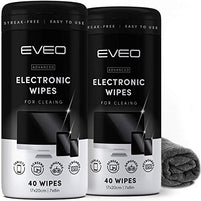 Electronics Wipes for Screen Cleaner [2 Pack x 40] TV Screen, Computer Screen, Laptop, Phone, Tablet, Smart Watch, and Electronics Devices - Microfiber Cloth Included, Streak-Free [80 Wipes] - EVEO TV