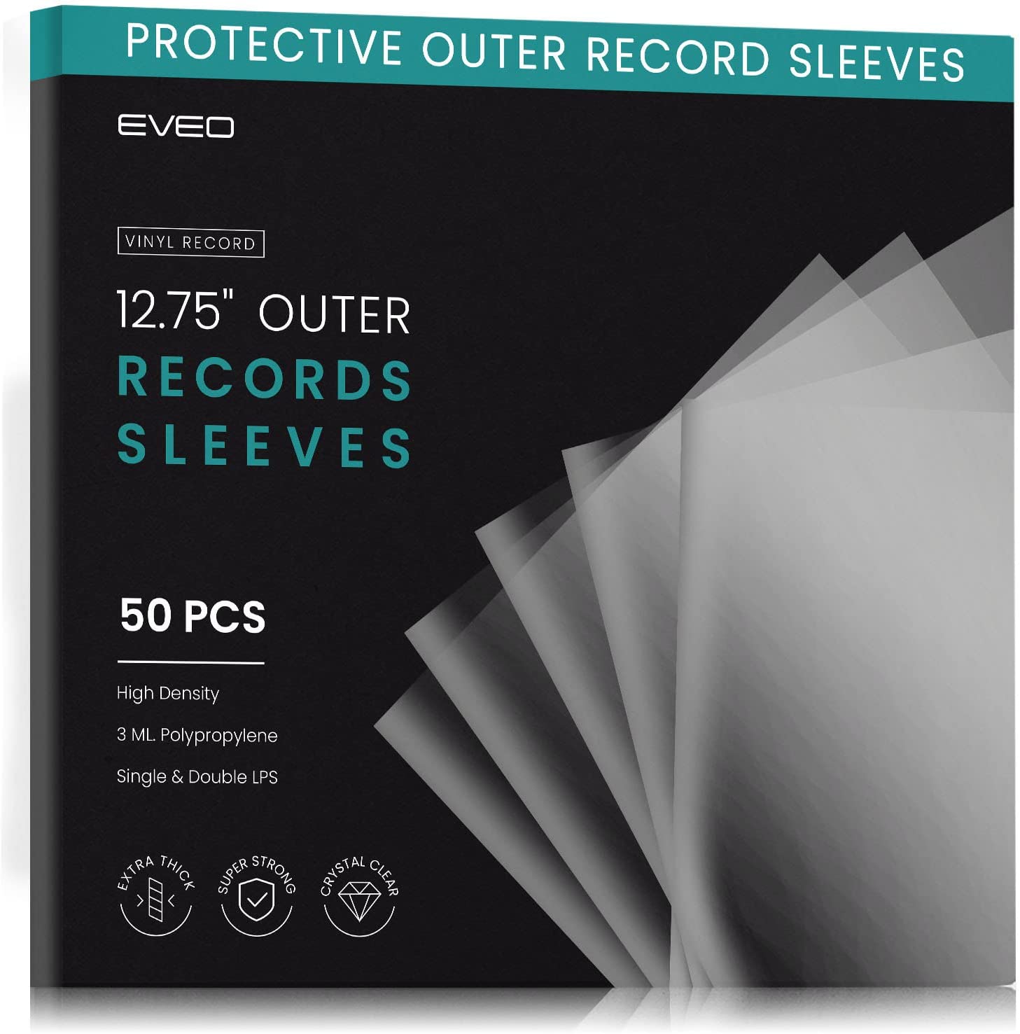 Claev Record Sleeves for Album Covers, 50 Clear Plastic Outer Sleeves to  Protect 12“ LP Vinyl Record Albums, 12.75 x 12.75 inch & 3 mil Thick 