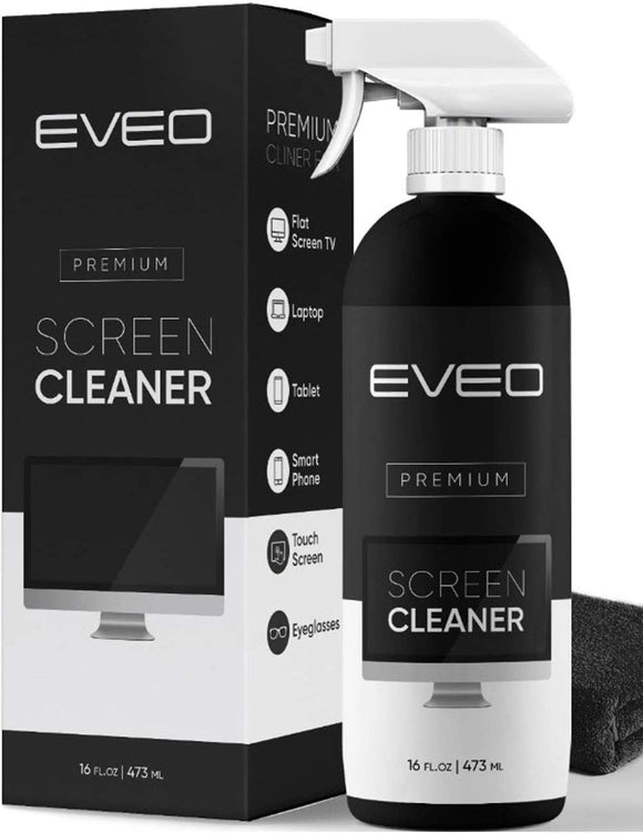 Screen Cleaner Spray (16oz) - Large Screen Cleaner Bottle - TV Screen Cleaner, Computer Screen Cleaner, for Laptop, Phone, Ipad - Computer Cleaning kit Electronic Cleaner - Microfiber Cloth Included - EVEO TV